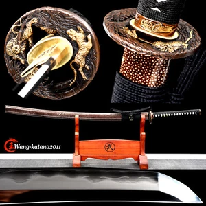 Tiger & Bambus Full Tang Samurai Schwert Honsanmai Ton gehärtetes japanisches Katana - Bild 1 von 12