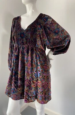 $168 NWOT Anthropologie Mona Burnout Velvet Mini Boho Dress Balloon Sleeves Sz S - Image 1 of 4