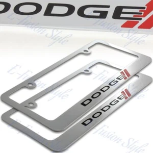 2Pcs DODGE Chrome Plated Brass License Plate Frame Hand Painted Engraved - Picture 1 of 5