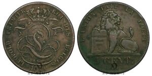 Belgique 5 centimes 1850 Léopold Premier Lion Monogramme TTB Cuivre monnaie