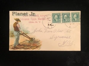 NY IRA STATION COVER 1¢ WASHINGTON (3) PLANET JUNIOR MULTICOLOR ILLUS FRONT, REV - Picture 1 of 4