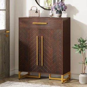 5-Tier Wood Shoe Cabinet Modern Entryway Shoe Storage Organizer w/ Doors, Drawer - Picture 1 of 10