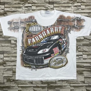 Vtg Dale Earnhardt INTIMIDATOR All Over Print NASCAR Barbed Wire White Shirt LG - Picture 1 of 10