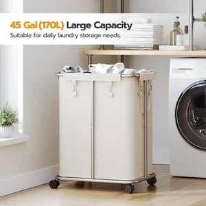 HOOBRO Laundry Basket w/Wheels 45 Gallons Rolling Laundry Hamper Laundry Sorter - Picture 1 of 8