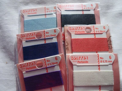 SEIS tarjetas Griffin 100 % cuerdas de hilo de seda con aguja tamaño 6 varios colores G142 DNG Foto 1 de 2