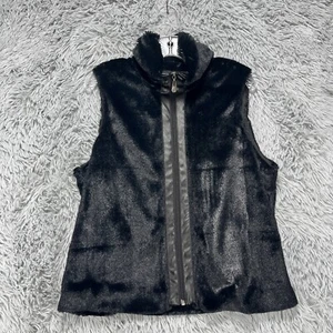 Multiples Faux Fur Vest Women's PM Black Mob Wife Full Zip Soft Casual - Picture 1 of 11
