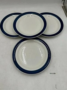 4) MAINSTAYS DINNER PLATES BLUE BAND ON WHITE - Picture 1 of 3