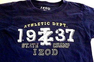 IZOD-Boy's-Short Sleeve-Navy Blue-"1937" T~Shirt-Casual-Size:L'G (7)-Sharp - Picture 1 of 2
