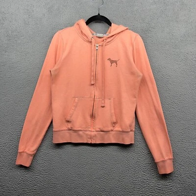 PINK Victoria's Secret Womens Hooded Jacket Orange Fleece Drawstring Logo Size M - Image 1 of 4