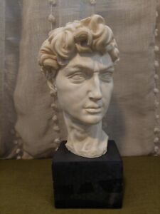 David Head Bust Greek Statue 12" A . Santini Europe Michelangelo Sculpture 