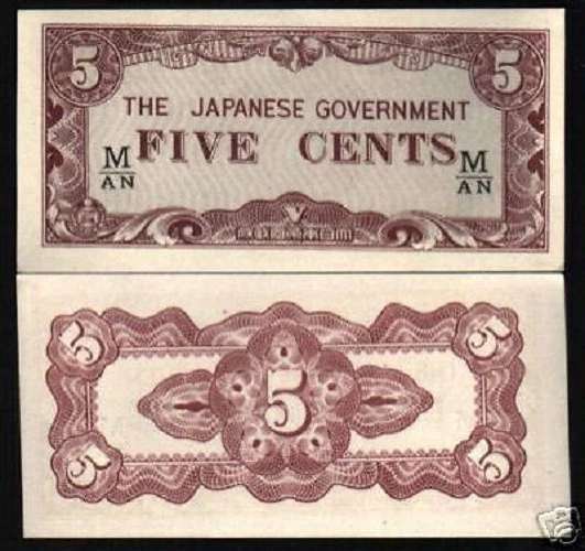 BILLETE DE BANCO MALAYA 5 CENTAVOS P-M2b 1942 UNC JAPÓN SEGUNDA GUERRA JIM Invasión MALASIA Foto 1 de 3