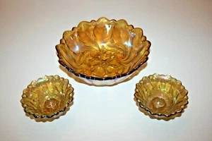 Indiana Iridescent Marigold Carnival Wild Rose Candle Holders & Bowl Console Set - Picture 1 of 5