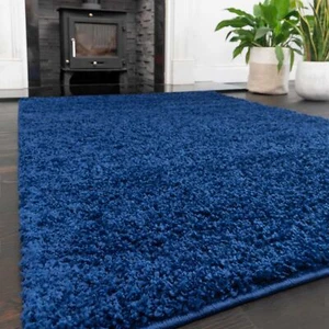 NAVY BLUE Modern Soft Shaggy Rug Carpet Thick Pile Rectangle Living Room Bedroom - Picture 1 of 7