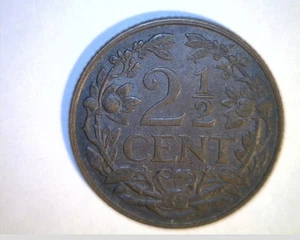 1929 Netherlands, 2 1/2 cents,  High Grade Bronze Coin  (Net-15) - Picture 1 of 2