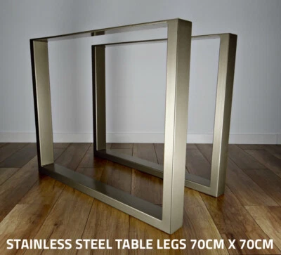 2 x STAINLESS STEEL Metal Table Legs - Box Chunky / Industrial / Dining / Wooden - Image 1 of 4