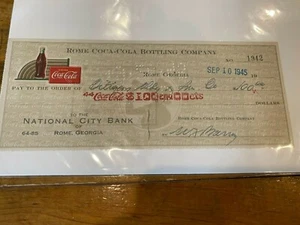 September 10, 1945 Coca Cola Cancelled Check Rome, Georgia # 1942 - Imagen 1 de 1
