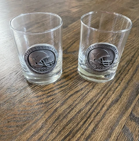 2 Texas Longhorns 2005 Championship lowball cocktail or bourbon glasses! Cover