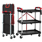 Portable Folding Service Cart With Wheels 3-Tier Food Utility Cart 167Lbs Load