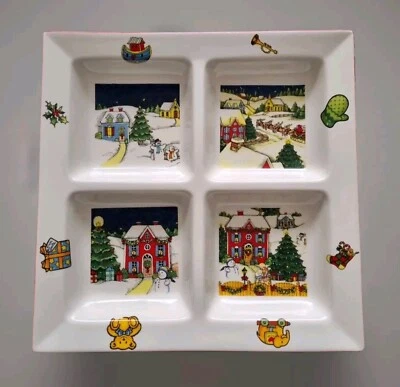 Maxwell Williams Large Santa's Sleigh Christmas Snack Serving Dish Square Rare - Image 1 of 4