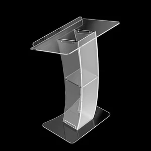 Acrylic Clear Podium Pulpit School Conference Church Curve Lectern - Picture 1 of 18