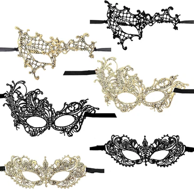 Lusofie Augenmaske Kostüm Maskenball 6 Stück Damen Maskerade Maske Schwarz Gold  - Bild 1 von 4