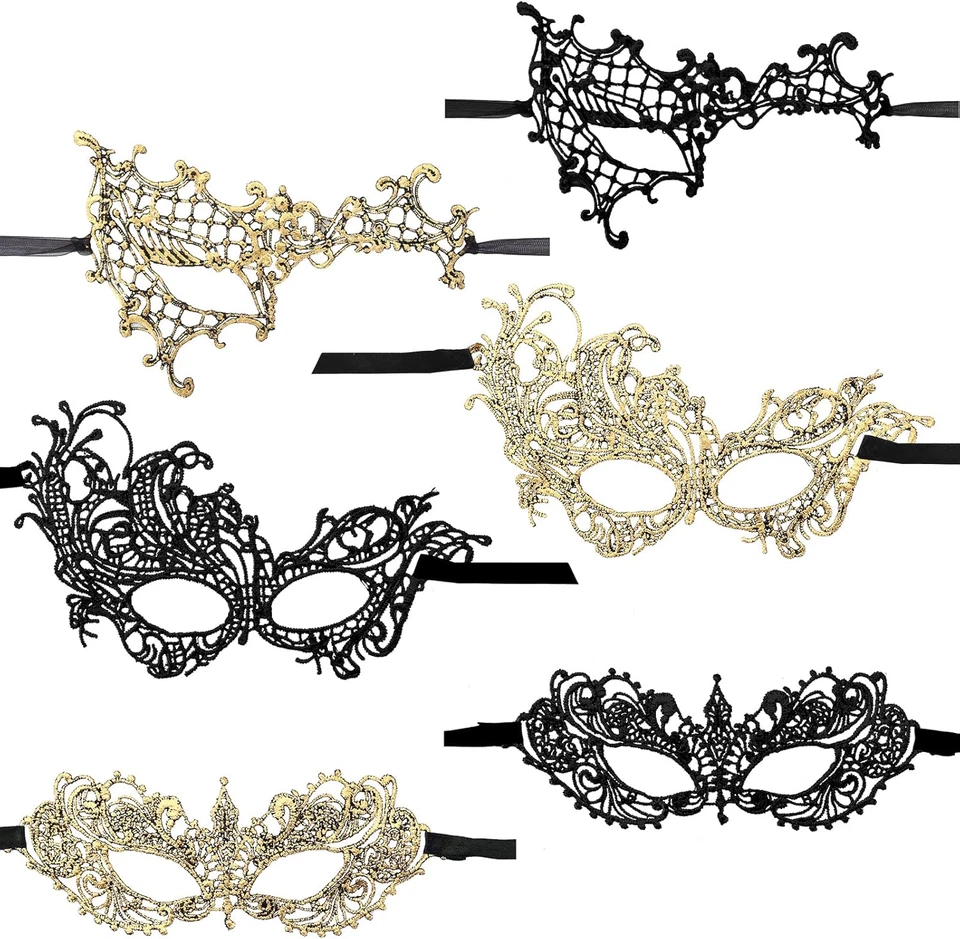 Lusofie Augenmaske Kostüm Maskenball 6 Stück Damen Maskerade Maske Schwarz Gold  - Bild 1 von 4