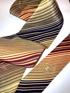 CHANEL VINTAGE DEGRADADO RAYAS CORBATA GRADACIÓN CC LOGO COCO ALTA GAMA FRANCIA MARRÓN - Imagen 1 de 16