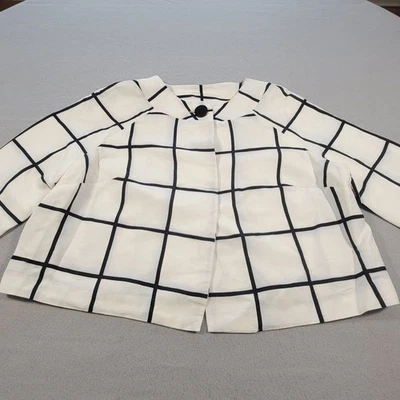 Vintage Jessica Howard Linen Blend Blazer White Black Jacket Women's Petite 14 - Image 1 of 4