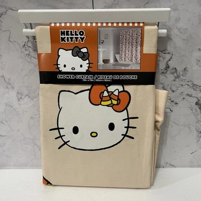 Nueva cortina de ducha Hello Kitty Halloween naranja caramelo maíz Foto 1 de 3