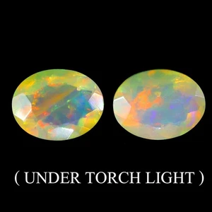 Pair 2pcs Oval Cab AAA Floral Flash Play Of Color Crystal Fire Opal 2.40ct 9x7mm - Picture 1 of 14