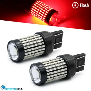 7443 Red LED Strobe Flashing Tail Brake Stop Parking Bulbs Light Super Bright - Foto 1 di 6