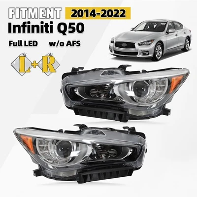 Left+Right Pair For 2014-2022 Infiniti Q50 Full LED Headlight Assembly w/o AFS - Image 1 of 4