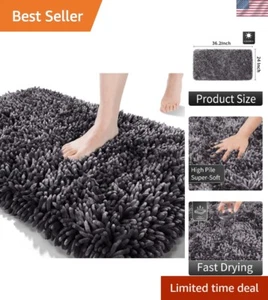 Plush Dark Grey Bath Rug 36 x 24 - Fluffy, Quick Dry and Machine Washable - Picture 1 of 8
