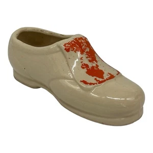 Vintage Ceramic Shoe Planter  Art Pottery  Cream And Orange  Stamped USA On Side - Picture 1 of 11