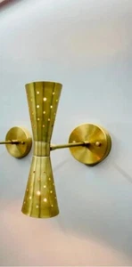 Atomic 50's 60's Style mid-Century Modern Bow tie Dual Cone Wall Sconce lamp - Picture 1 of 5