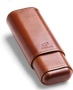 Cigar Case Travel Holder - PU Leather Cedar Wood Lined Brown 2 Ct Sturdy Carry - Picture 1 of 12