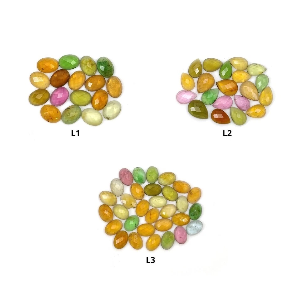 Natural Untreated MultiColor TOURMALINE Gemstone Checker Cut Oval Pear Shape Set - Image 1 of 1