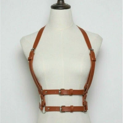 Women's PU Leather Body Harness Adjustable Strap Waist Belt Vest Corset Vintage - Image 1 of 4