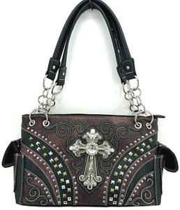 WOMEN'S CROSS RHINESTONES STUDDED BAG CONCEALED PURSE CHRISTIAN SHOULDER HANDBAG - Picture 1 of 6
