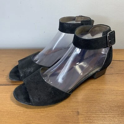 Sandalias Gabor Caruso con correa al tobillo gamuza negra cuero metálico para mujer 6,5 UK 8,5US Foto 1 de 4