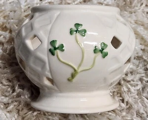 Shamrock Cream & Green Porcelain Votive Holder Planter Trinket Holder St Patrick - Picture 1 of 7