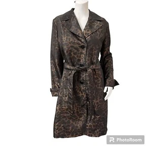 Ellen Tracy Black and bronze, Leopard print women’s trenchcoat size large - Picture 1 of 10