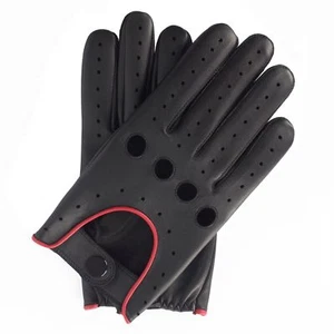 NEU ECHT WEICHES LEDER HERREN QUALITÄT FAHRHANDSCHUHE STILVOLL SCHWARZ ROT GESTREIFT 507 - Bild 1 von 6