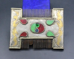 Afghan Turkmen Comb, Alpaka Colorful Enamel Comb, Wooden Hair Comb, - Picture 1 of 10