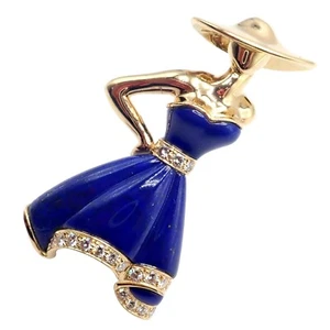 Authentic! Christian Dior 18k Yellow Gold Diamond Lapis Lady Dior Brooch Pendant - Picture 1 of 12
