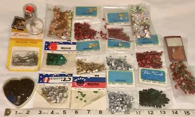 8500 Vintage Sequins Trims Lot Fibre Craft Crafts Jewelry Christmas NEW NOS - Image 1 of 4