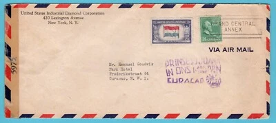 USA censored air prexie cover 1944 New York to Curaçao with Juliana slogan - Image 1 of 2