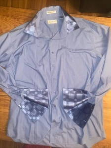 Karl Knox Hemd Herren 18,5 36/37 französische Manschette elegant Knopfleiste formell einfarbig blau - Bild 1 von 9