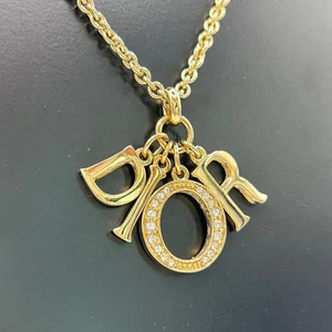 Dior Women's Gold Necklace ON293 with Rhinestone Pendant Japan Used Rare F/S - Picture 1 of 13