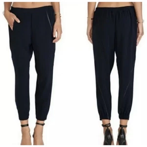 Vince Jogger Pull On Dress Pants Satin Wrap Seam Navy Blue Pockets Size Medium - Picture 1 of 11